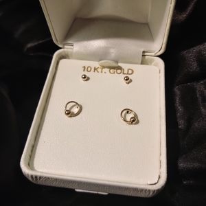 10k Yellow Gold Petite Circle Ball Stud Earrings Set